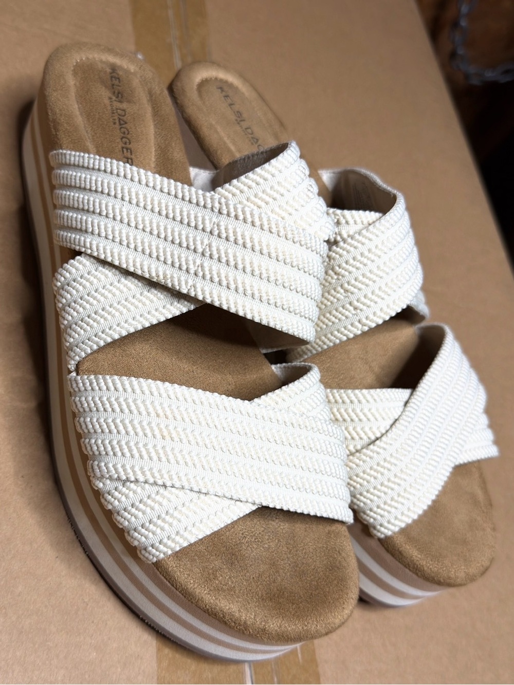 Kelsi Dagger Bohdi Shell Platform Sandals Women’s 11 Cream White Woven